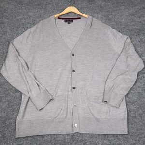 Brooks Brothers 100% Merino Wool V-Neck‎ Cardigan Sweater Mens XXL Grey